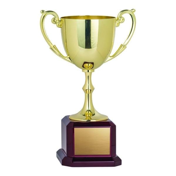 Cups - Nickel Plated - Gold Cup on Square Rosewood Base (A3432) - Quest Awards