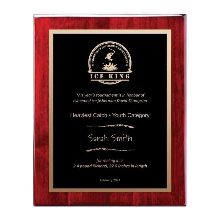 Fishing Piano Finish Plaques - Rosewood (A3737) Fishing Quest Awards - Plaque