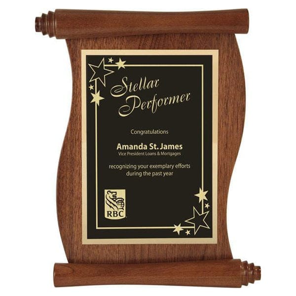 Walnut Plaque - Scroll (A3188) Plaque Quest Awards - Plaque